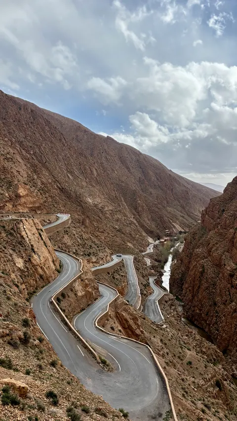 Atlas Mountains switchback road in Morocco