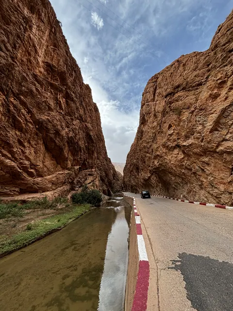 Canyon road beside water in Morocco